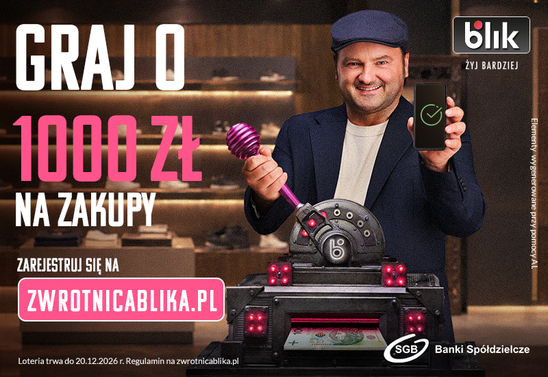 Obrazek przenosi na stronę loterii Zwrotnica BLIKA z formularzem rejestracyjnym.